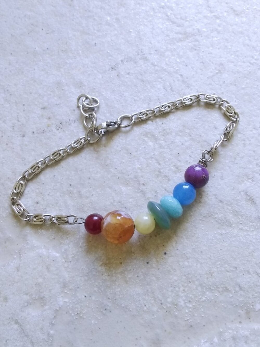 Handmade 7 Chakra Gemstone Bracelet! One-of-a-Kind Stone + Stainless Steel Chain